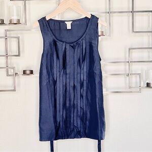 J. Crew Silk Navy Blue Pleated Tank Top